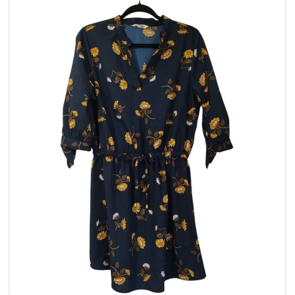 Hint Of Blush Sunflower V-Neck 3/4 Sleeve Dress Size XL